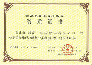 東藍數碼榮獲信息系統集成及服務資質貳級證書，助力數字未來